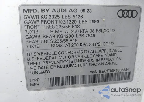 2024 Audi Q3 Premium Plus 45 Tfsi S Line Quattro Tiptronic z USA, uszkodzony, nr VIN WA1EECF34R1033594